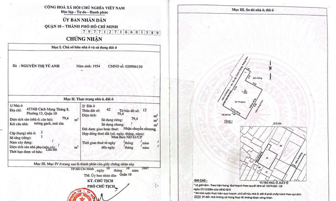 Gia Đình Cần Bán Nhà Hẻm 457/6B CMT 8 – Giá 8,5 tỷ
