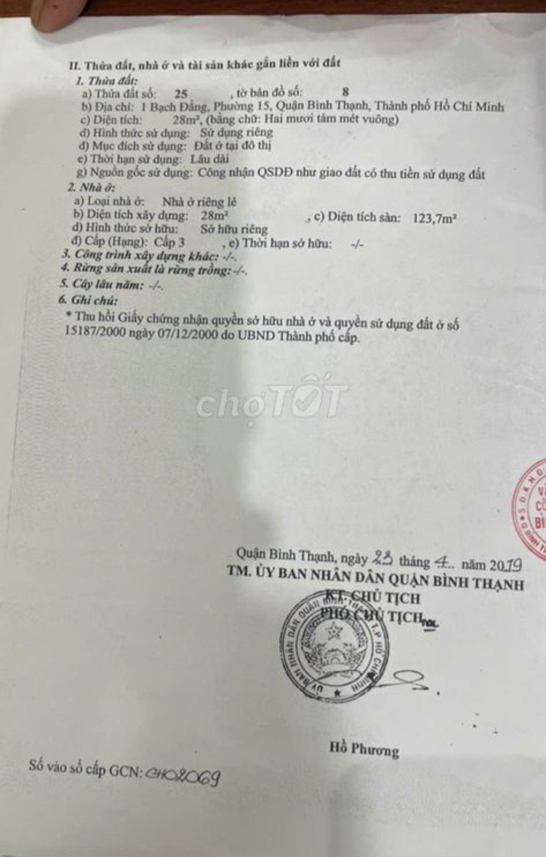 Nhà Đất 1 Bạch Đằng phường 15 Quận Bình Thạnh