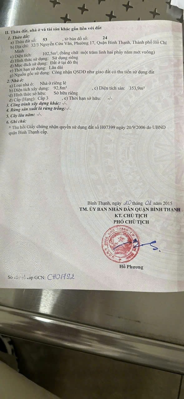 Chính Chủ Bán Nhà Hẻm 32/3 Nguyễn Cửu Vân – Giá 32,8 tỷ