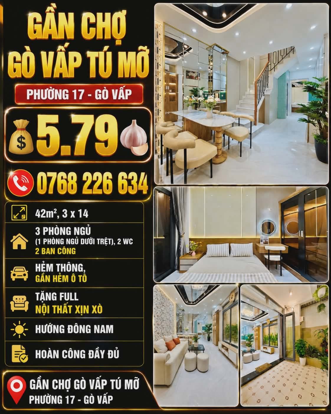 🍀 GẦN CHỢ GÒ VẤP TÚ MỠ PHƯỜNG 17 GÒ VẤP 42M² 3PN 💰5.79🧄 📱0768 226 634