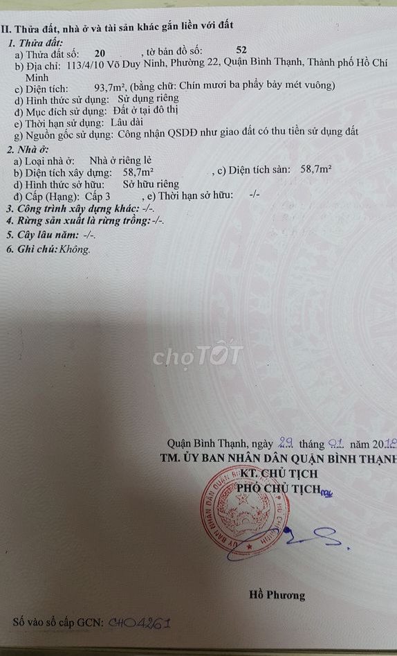 Nhà Đất 113/4/10 Võ Duy Ninh phường 22 Quận Bình Thạnh