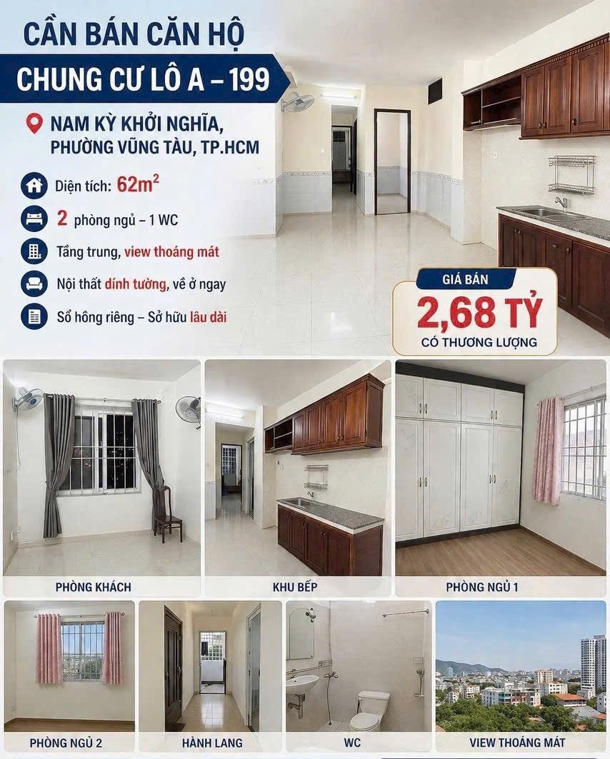 Bán Căn hộ chung cư 63m2 giá 2.68 tỷ tại - Chọn - Phường 3 Thành phố Vũng Tàu Bà Rịa - Vũng Tàu