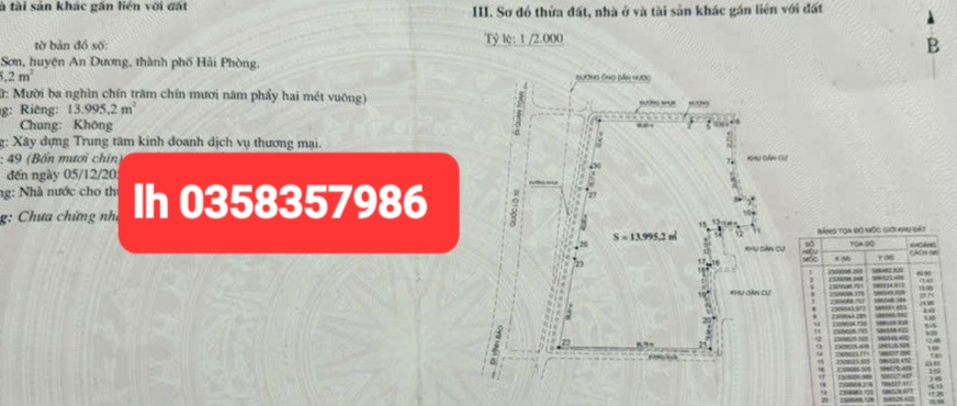 Bán đất 14.000m² ngang 160m giá 50 tỷ Phường An Dương