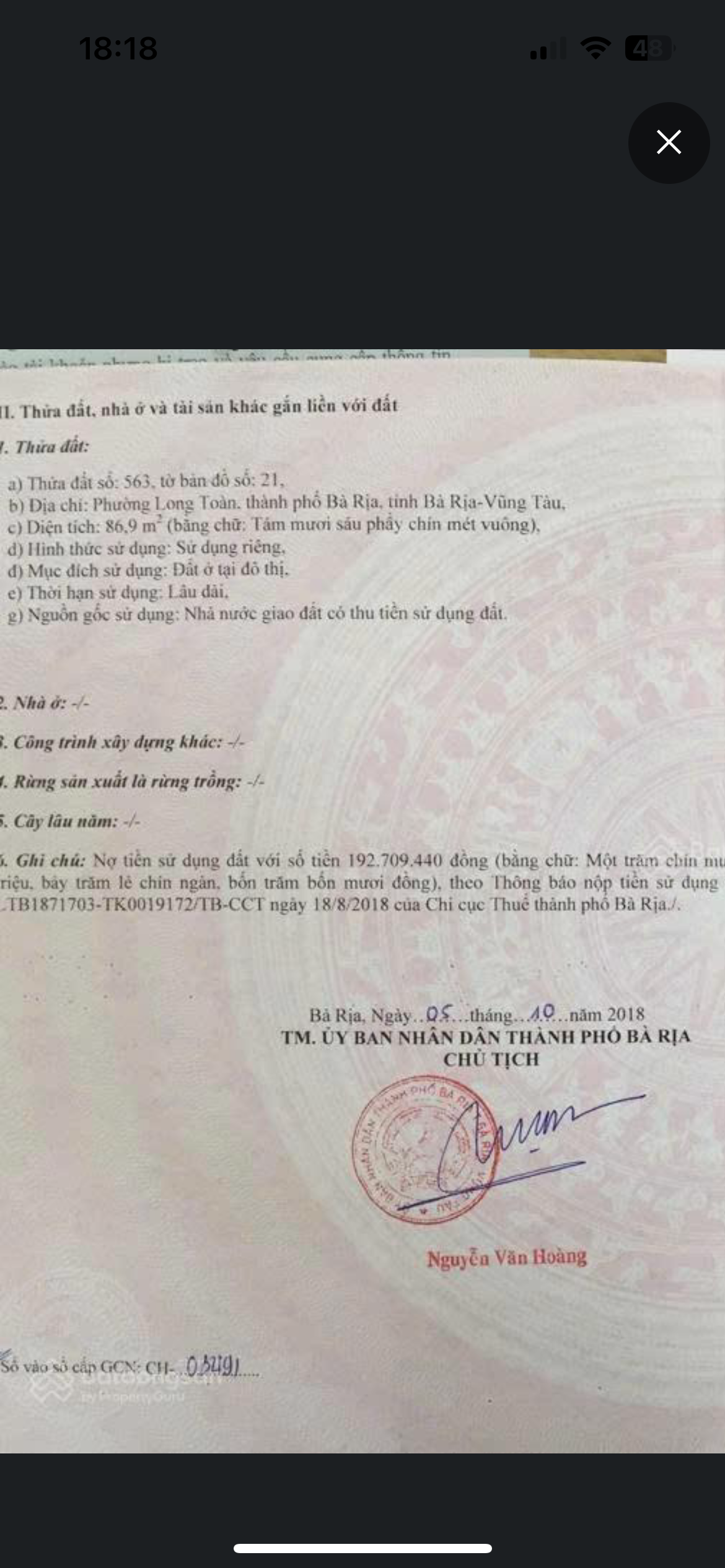 Bán đất 87m² ngang 5m giá 3.6 tỷ Phường Bà Rịa