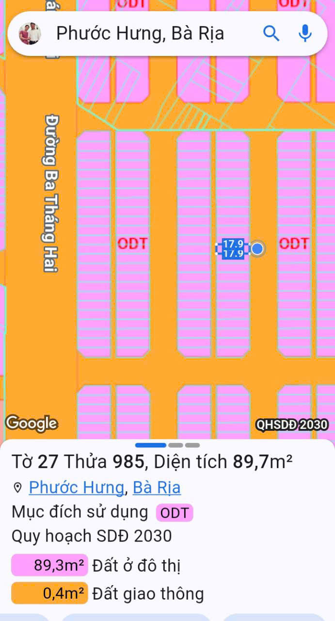 Bán đất 89.7m² full thổ cư ngang 5m giá 2.4 tỷ tại Phường Bà Rịa