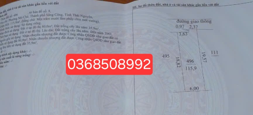 Bán đất 116m² ngang 6m giá 800 triệu Phường Bá Xuyên