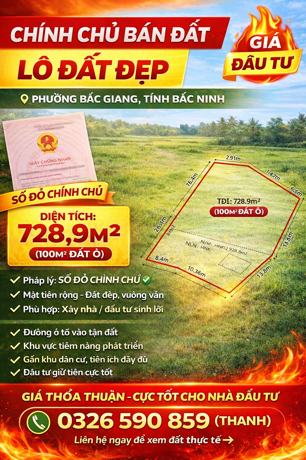 💁💁 chính chủ cần bán gấp
💁💁Pháp lý sổ đỏ rõ ràng
💁💁Đất ở tại phường bắc giang tỉnh bắc ninh
👉👉Diện tích 700m, 2 mặt tiền
👉👉Đường apphan xe công chạy vi vu
🌹🌹 giá 2ty6
☎️☎️Lh 0326590859 em thanh