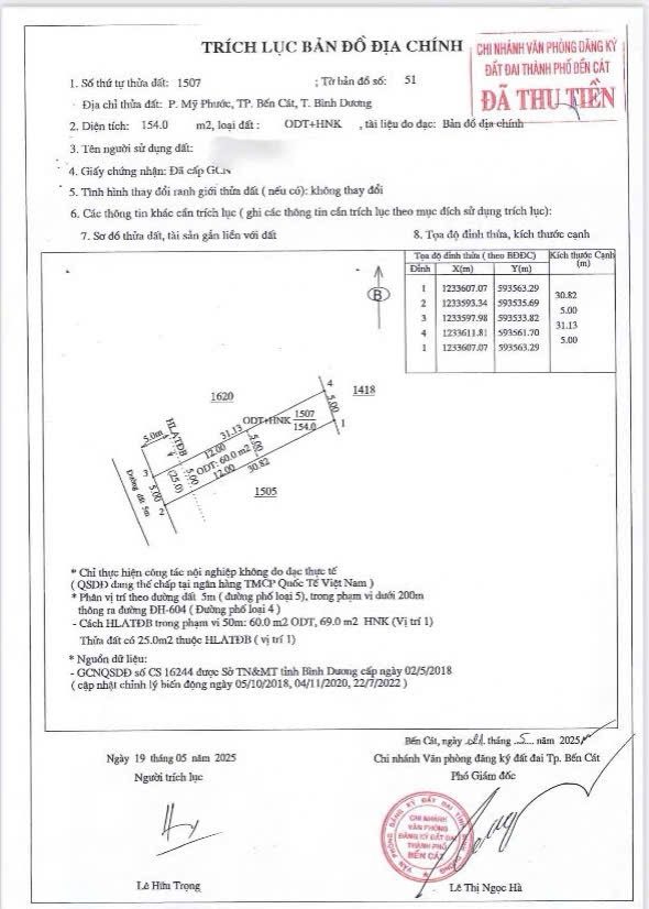 Bán nhà 154m² có sẵn 60m² thổ cư ngang 5m giá 1.6 tỷ tại Phường Bến Cát