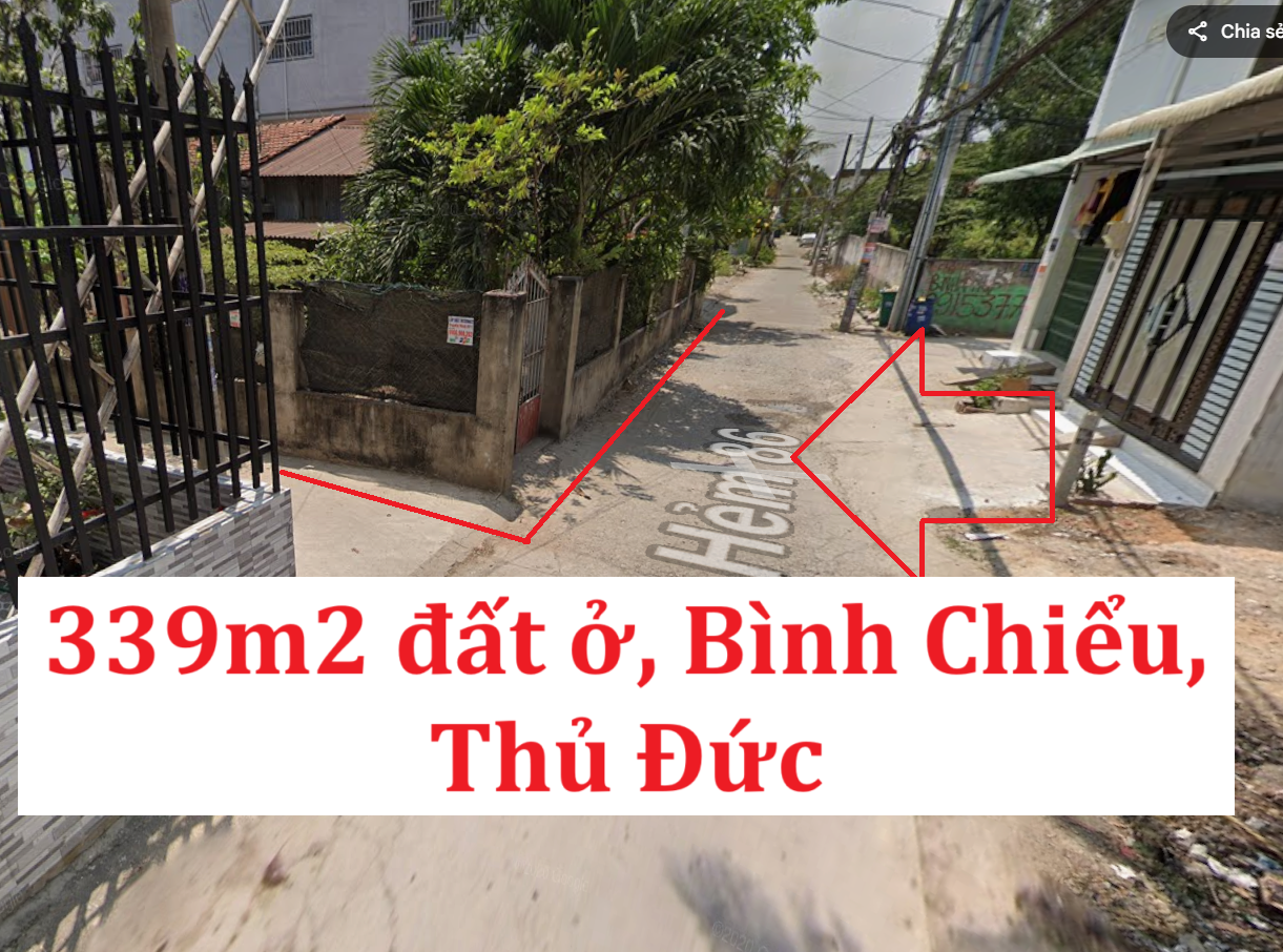 BÁN ĐẤT THỔ CƯ 339 M², MẶT TIỀN 15M, SỔ RIÊNG, PHƯỜNG BÌNH CHIỂU, THỦ ĐỨC