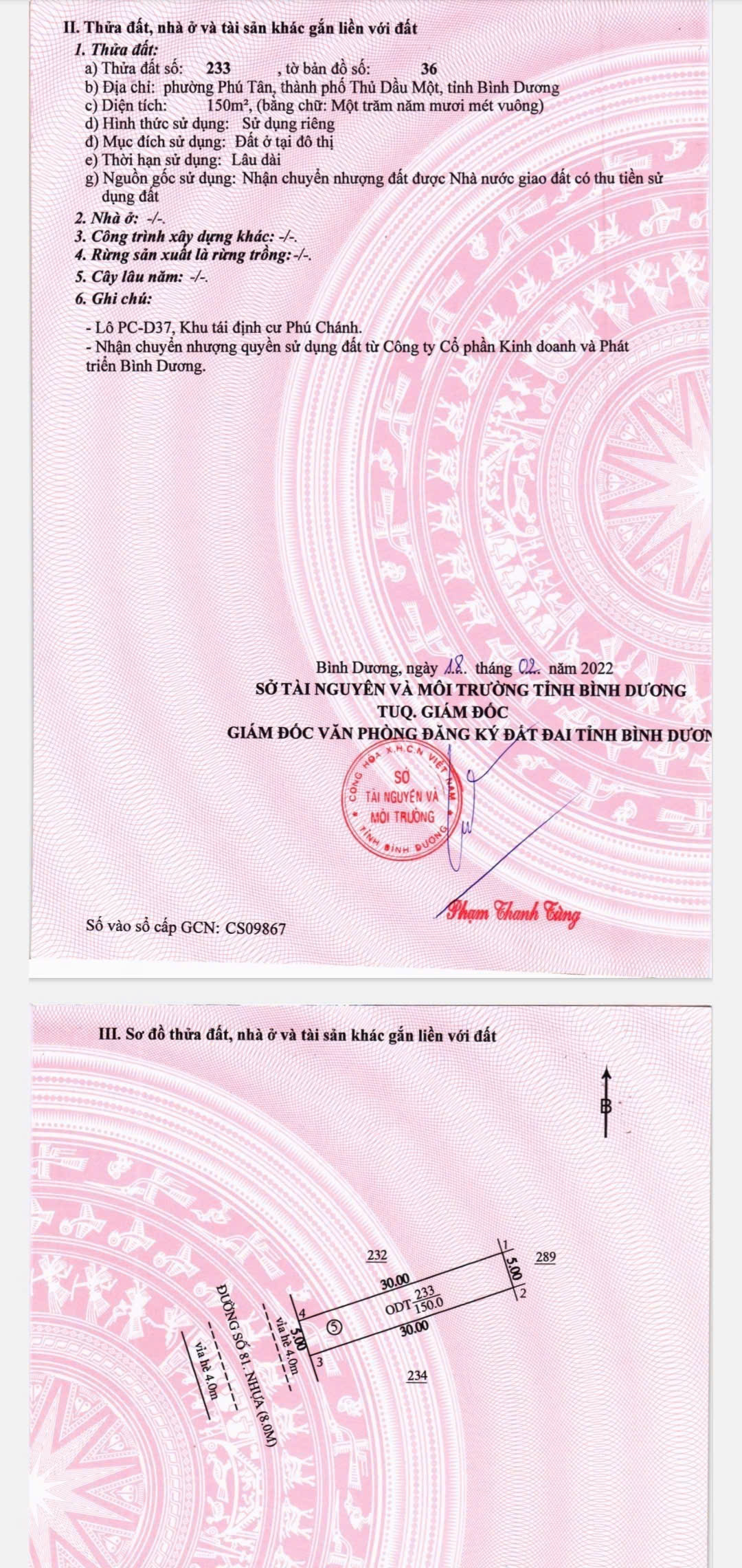 Bán đất 150m² ngang 5m giá 2.75 tỷ Phường Bình Dương
