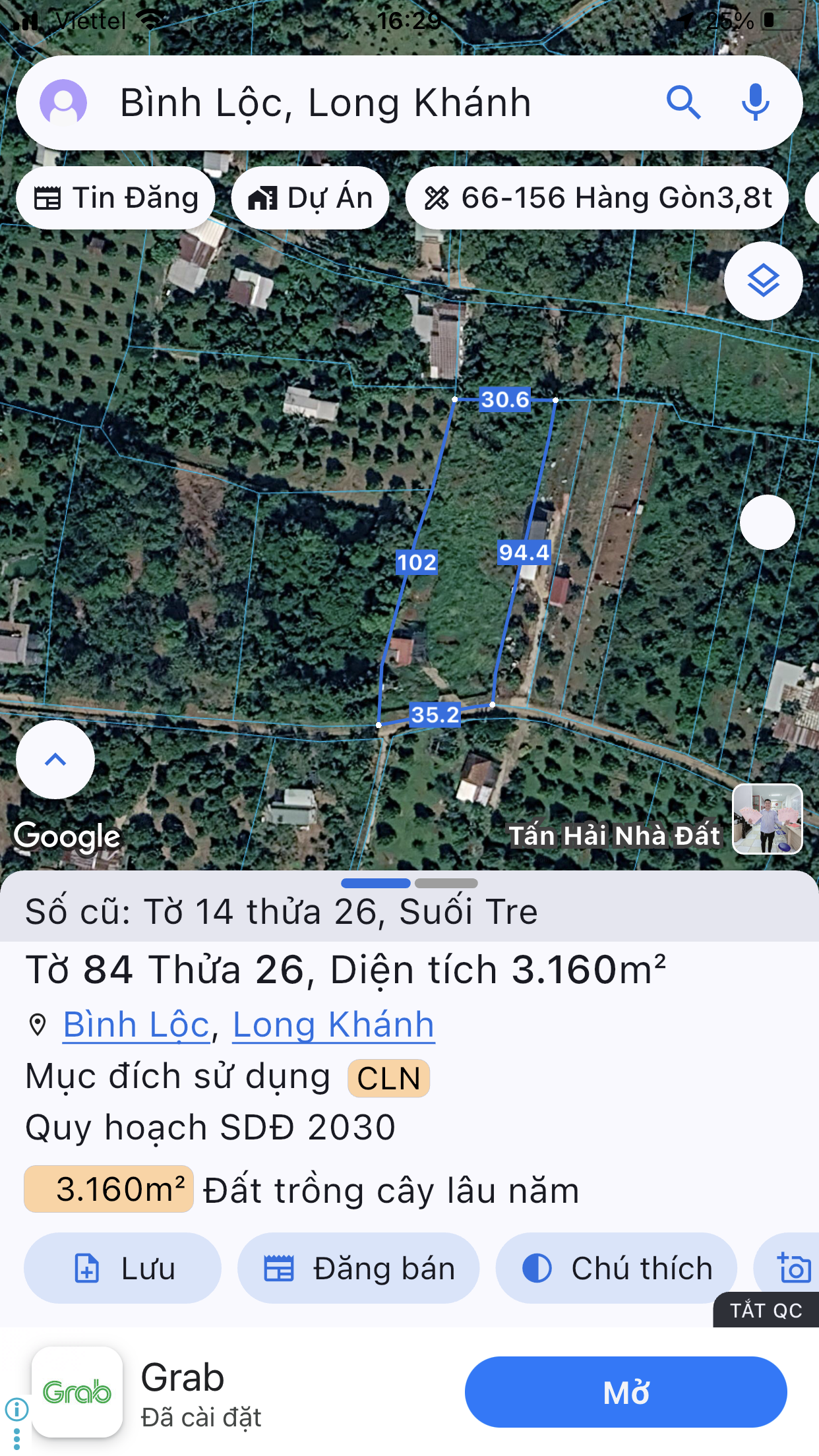 Bán đất 3160m² có sẵn 1m² thổ cư ngang 35,2mm giá 5.06 tỷ tại Phường Bình Lộc