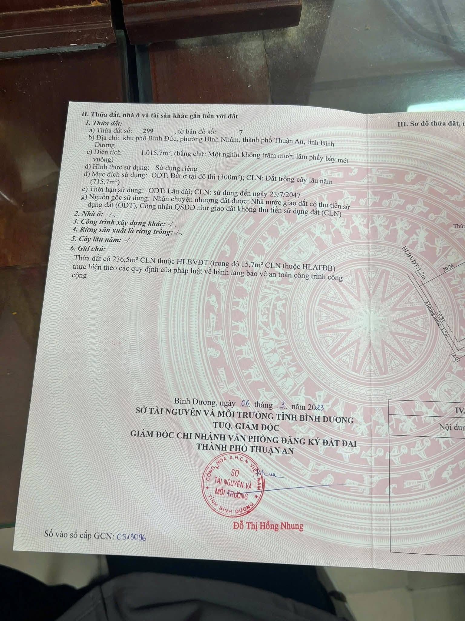Bán đất thổ cư  đường Bình Nhâm 88 diện tích 1015.7m2 giá chỉ 14.8 triệu/m2