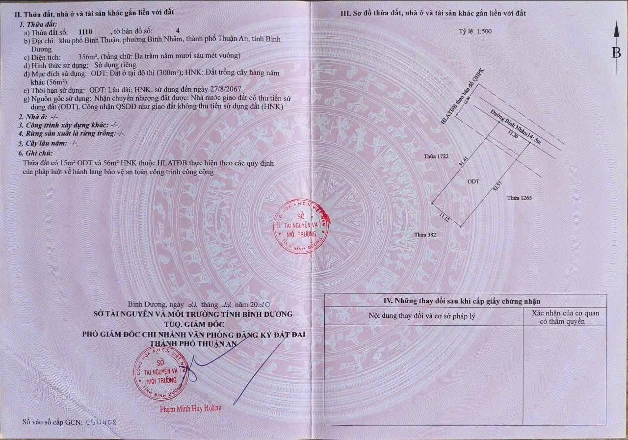 Bán đất  MT đường BN-14 diện tích  356m2 giá chỉ 21.24 triệu/m2