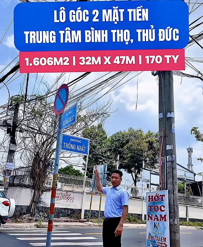BÁN ĐẤT ĐƯỜNG THỐNG NHẤT, BÌNH THỌ, THỦ ĐỨC - 1606M2 (47x32M) - LÔ GÓC 2 MẶT TIỀN SÁT TRẠM METRO XA LỘ HÀ NỘI - GIÁ 170 TỶ