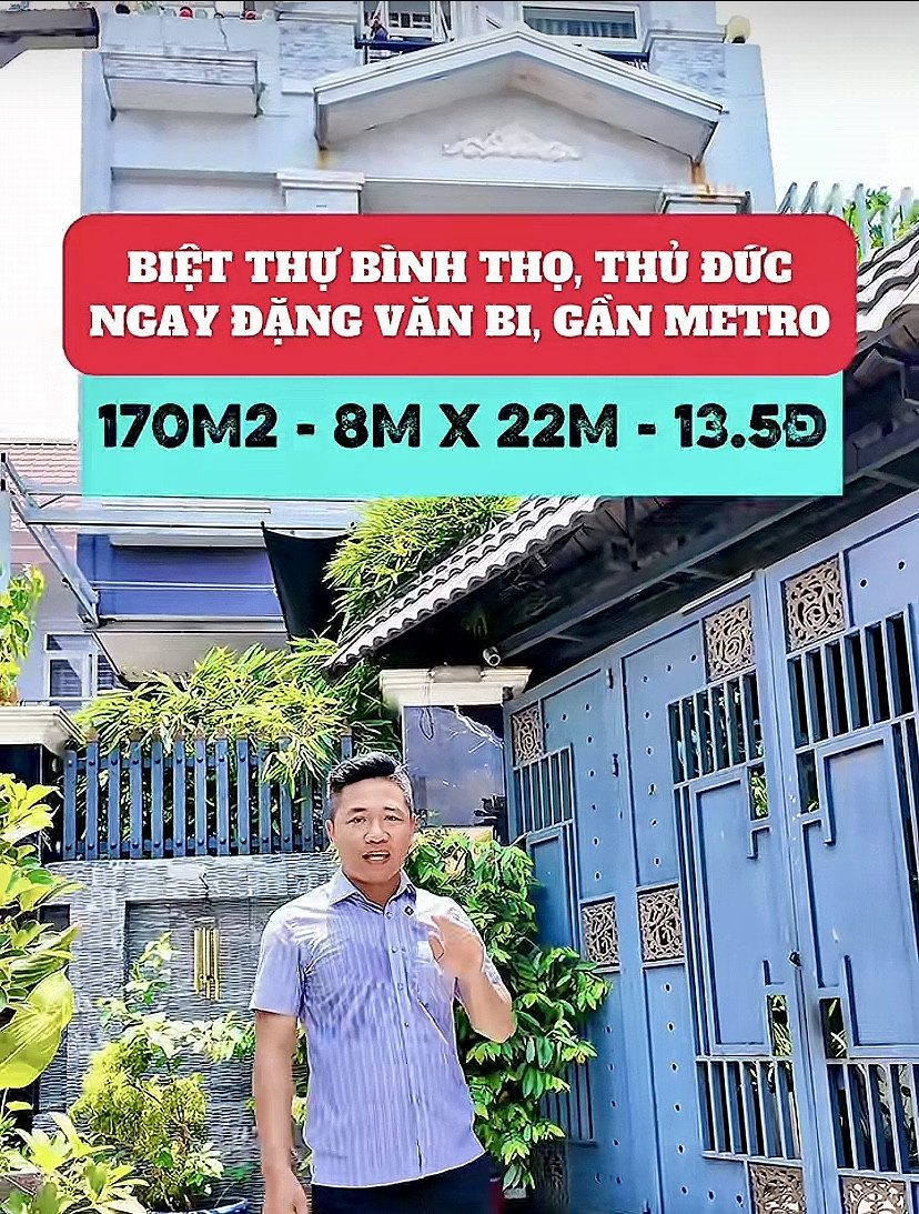 BÁN NHÀ ĐƯỜNG ĐẶNG VĂN BI THỦ ĐỨC - 104M2 (8x22M) - 3 TẦNG CÓ SÂN VƯỜN RỘNG NGANG KHỦNG 8M - GIÁ 13.5 TỶ