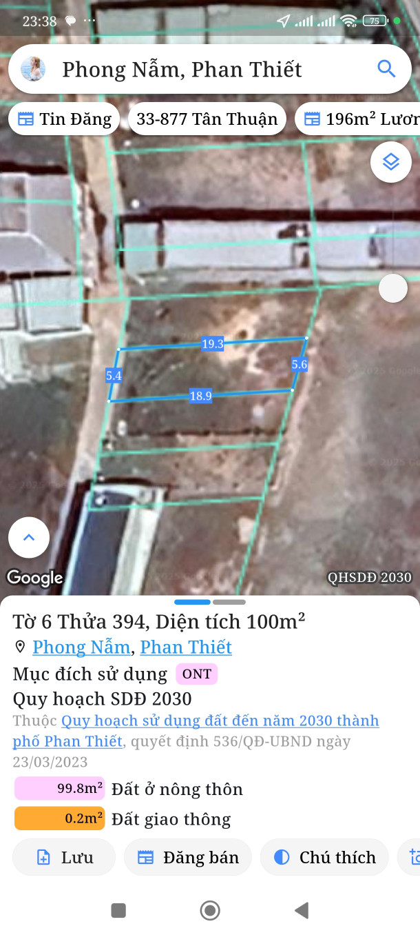 Bán đất 100m² ngang 5,4m giá 790 triệu Phường Bình Thuận