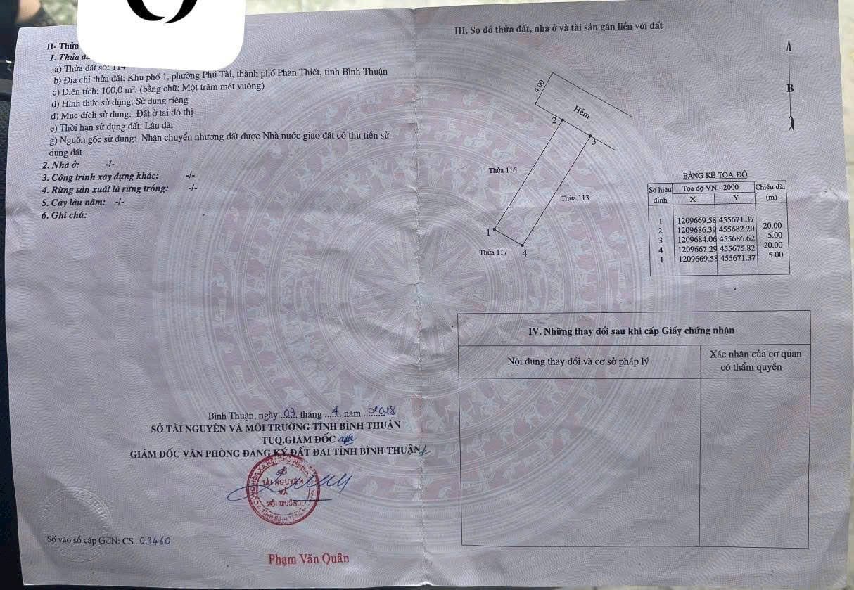 Bán đất 100m² full thổ cư ngang 5m giá 1.59 tỷ tại Phường Bình Thuận