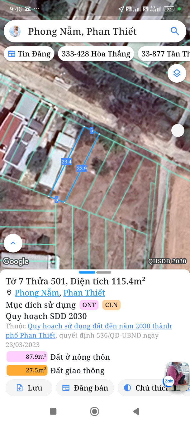 Bán đất 120m² ngang 5m giá 890 triệu Phường Bình Thuận