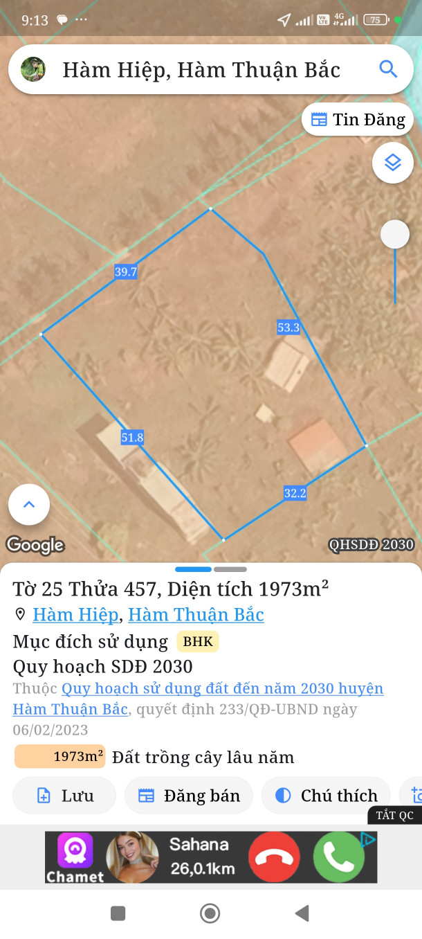 Bán đất 1972m² giá 1.04 tỷ Phường Bình Thuận