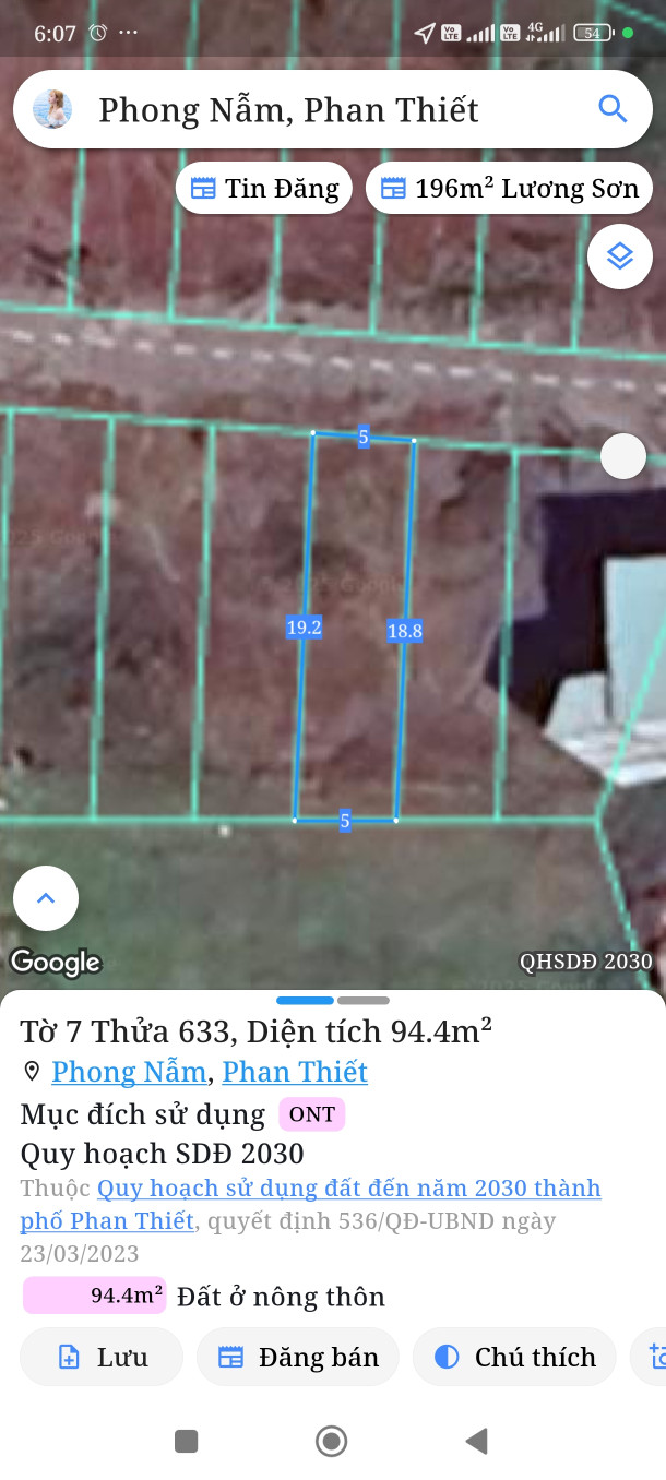Bán đất 94m² ngang 5m giá 600 triệu Phường Bình Thuận
