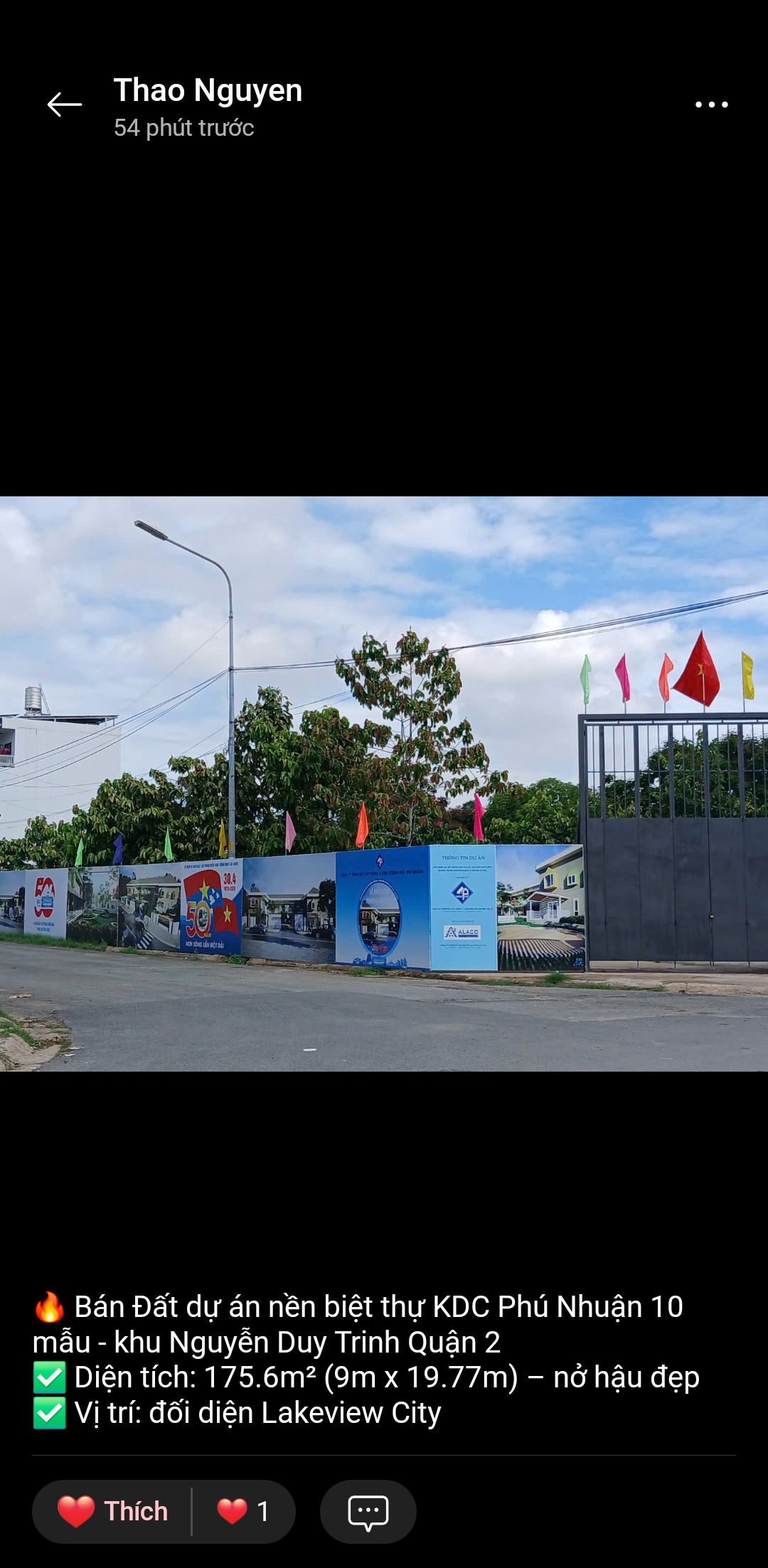 Bán Đất biệt thự khu dự án khu Nguyễn Duy Trinh Quận 2 đối diện Lakeview City ngang 9M gần CV