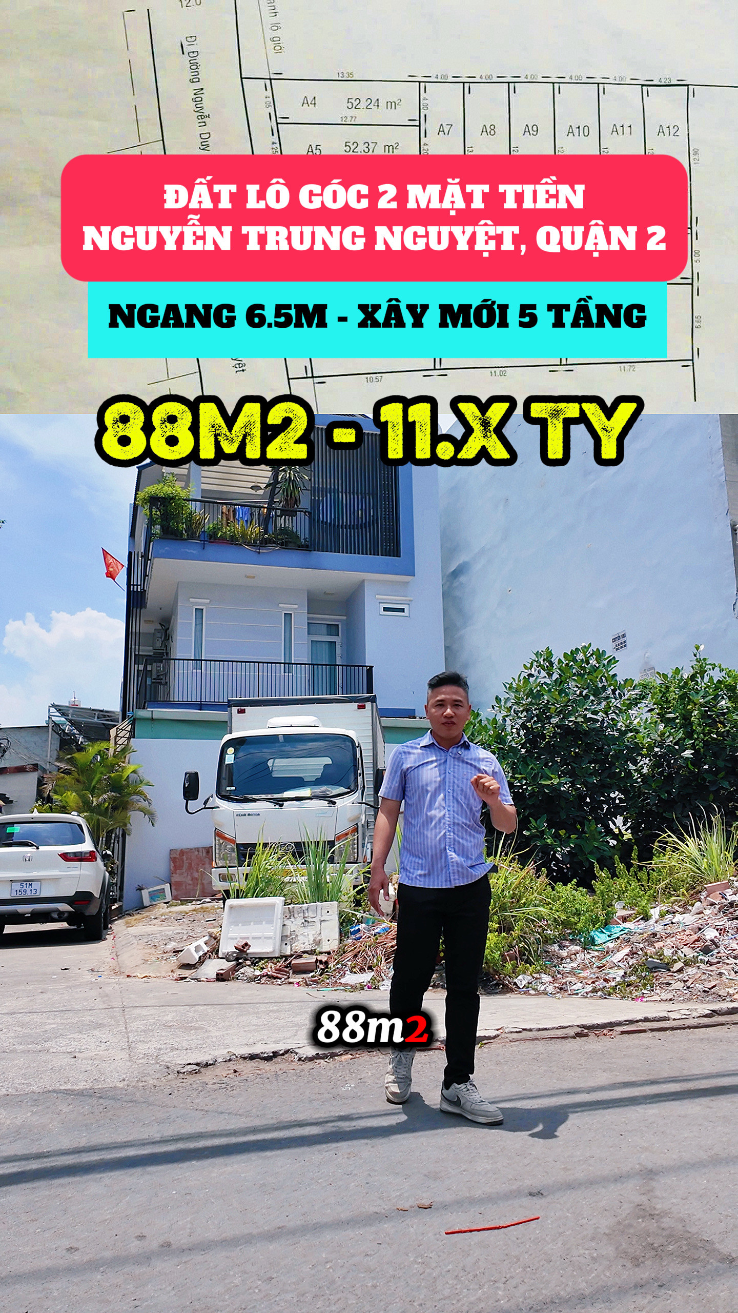 BÁN ĐẤT NGUYỄN TRUNG NGUYỆT QUẬN 2 - 88M2 (6.4x10.6M) - LÔ GÓC 2 MẶT TIỀN KINH DOANH SẦM UẤT CẠNH CHỢ TÂN LẬP - 11.2 TỶ
