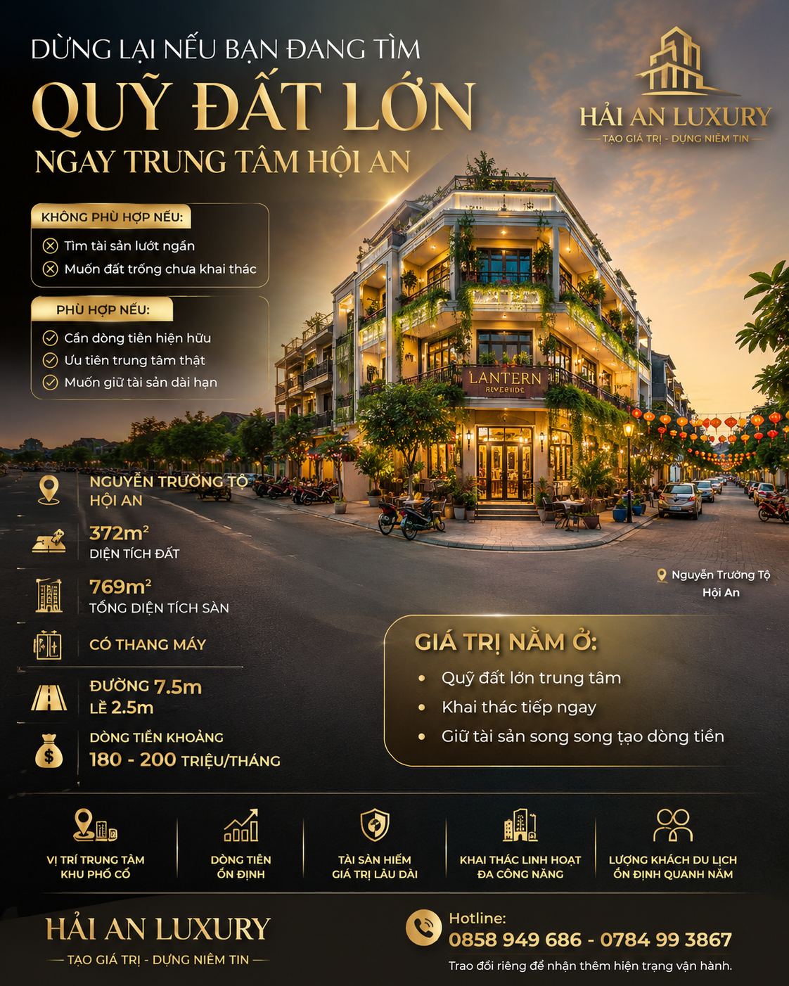 Bán nhà mặt tiền Nguyễn Trường Tộ Hội An | 372m² | Có dòng tiền | Quỹ đất lớn trung tâm