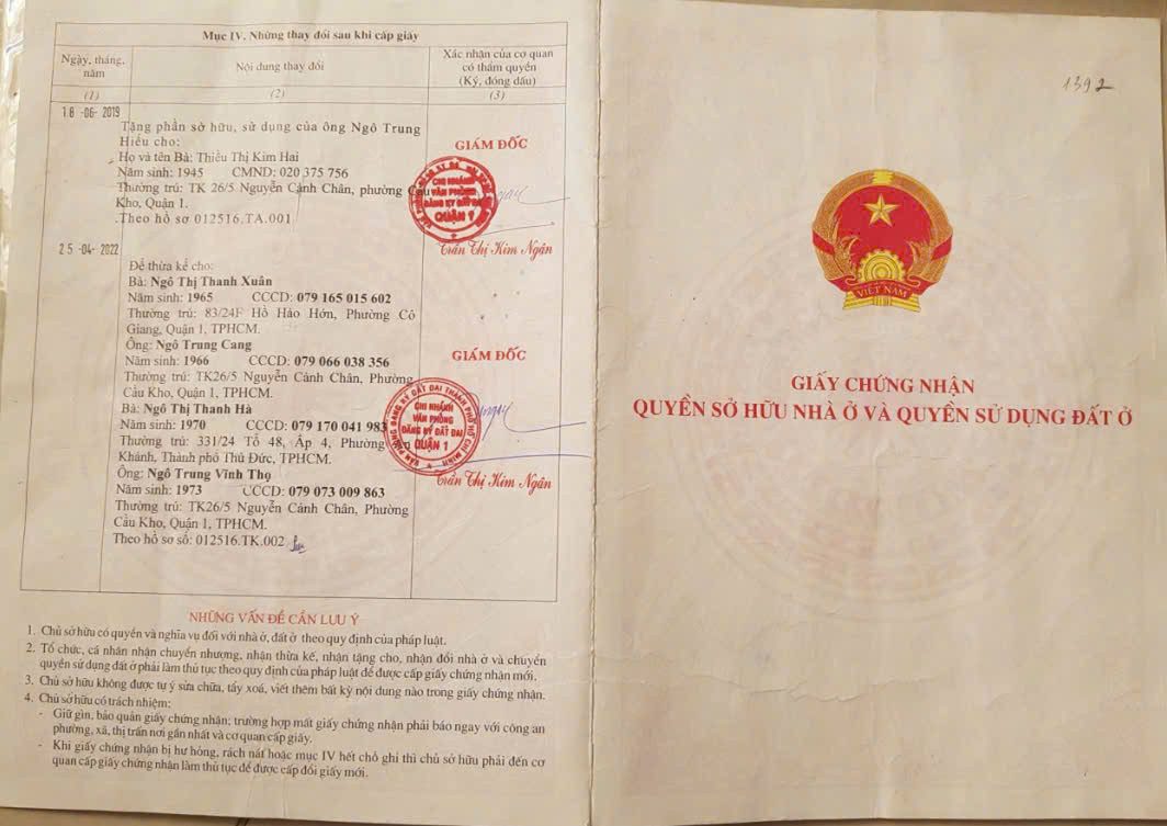 Bán CHDV Hẻm TK 26/5 Nguyễn Cảnh Chân – Giá 17 tỷ
