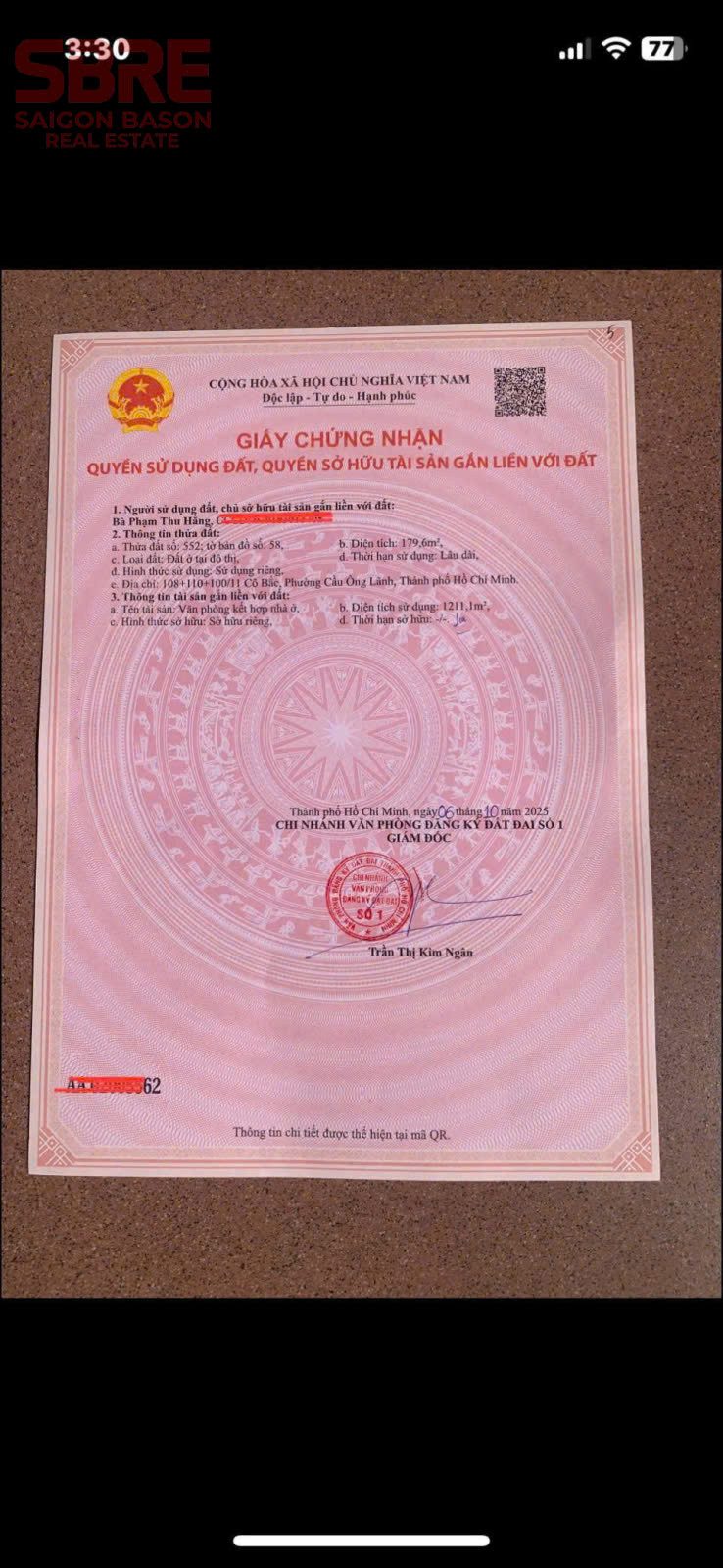 BDS HVL 110 Cô Bắc, P. Cầu Ông Lãnh, Quận 1.