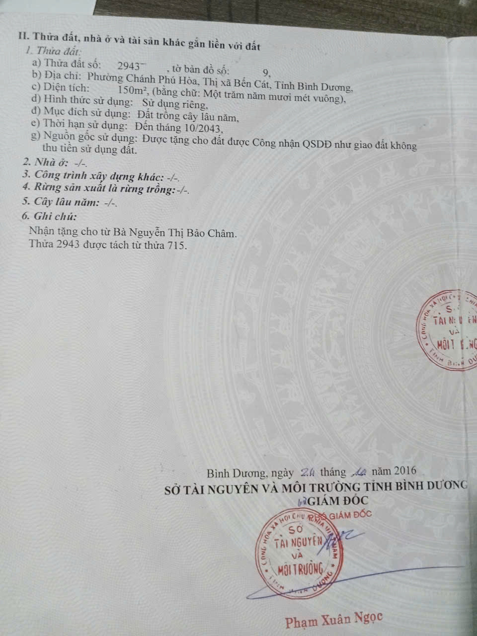 Bán đất 150.1m² ngang 6,40m đã có 100m đất thổ cư  giá 1.28 tỷ Phường Chánh Phú Hòa
