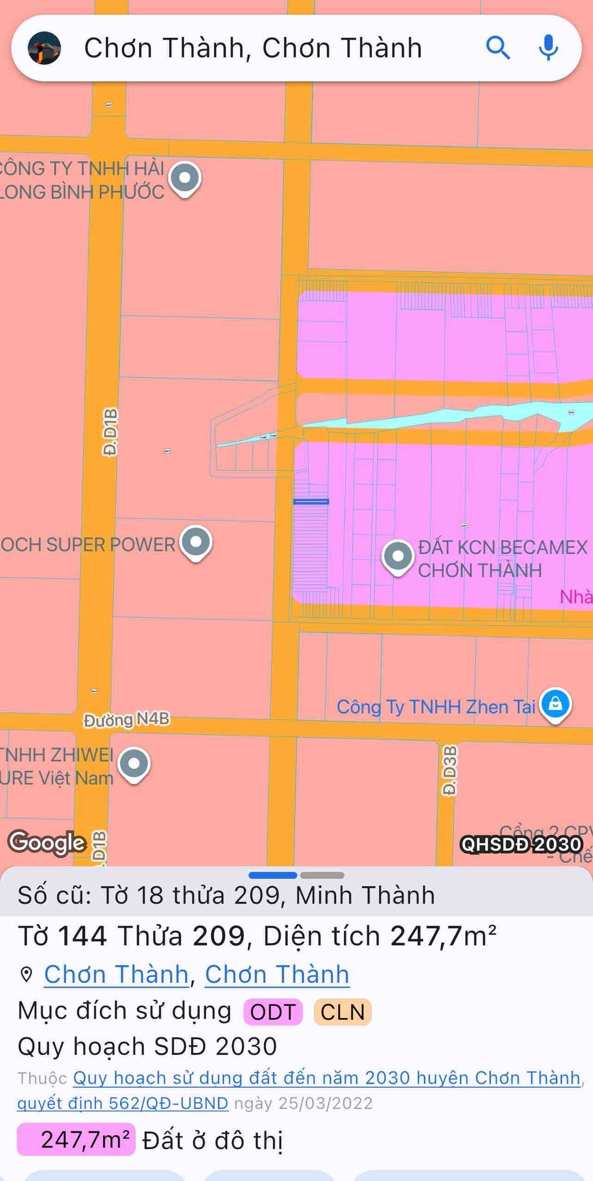 Bán đất 250m² có sẵn 100m² thổ cư ngang 5m giá 490 triệu tại Phường Chơn Thành