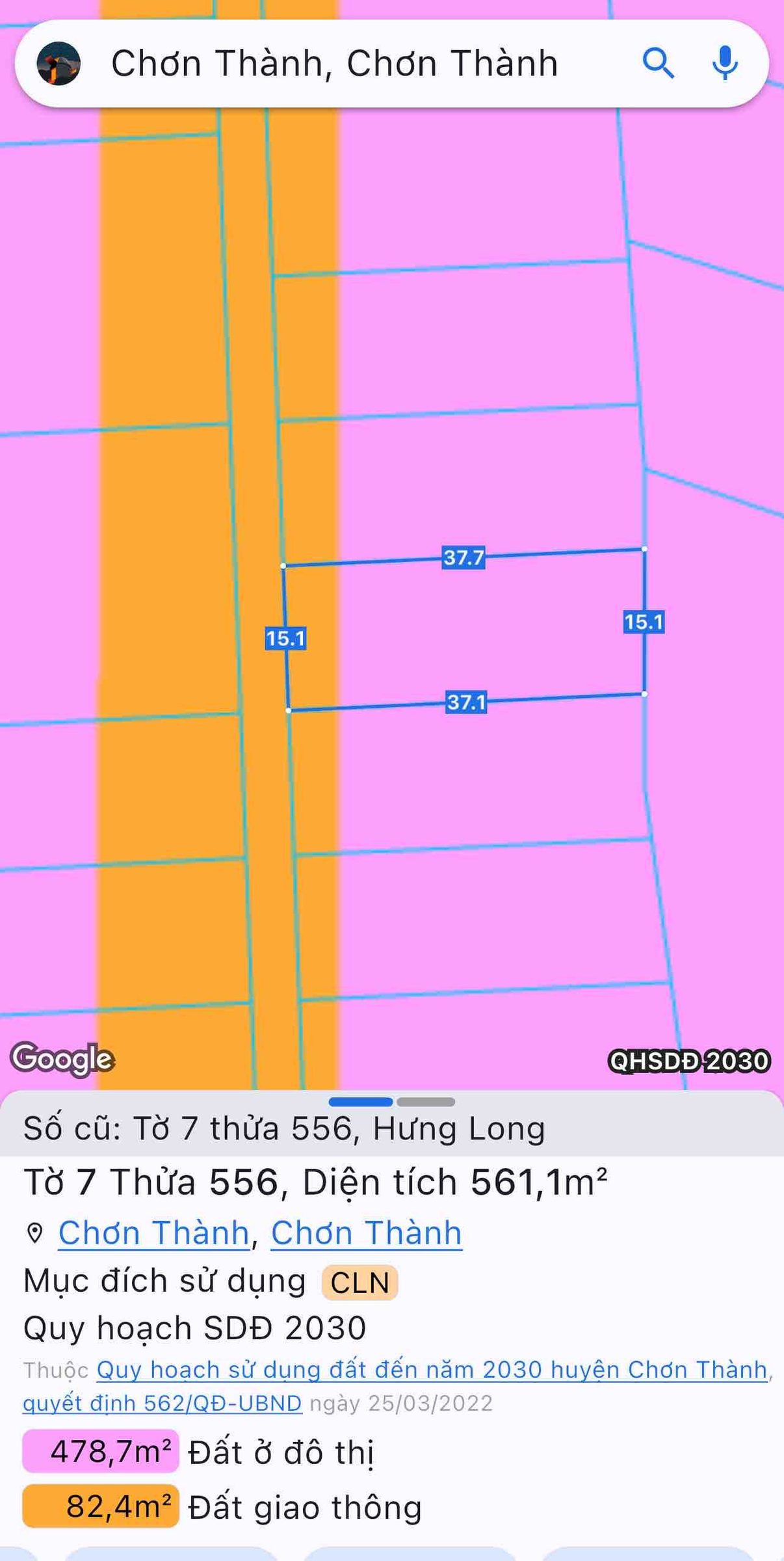 Bán đất 560m² ngang 15m giá 600 triệu tại Phường Chơn Thành