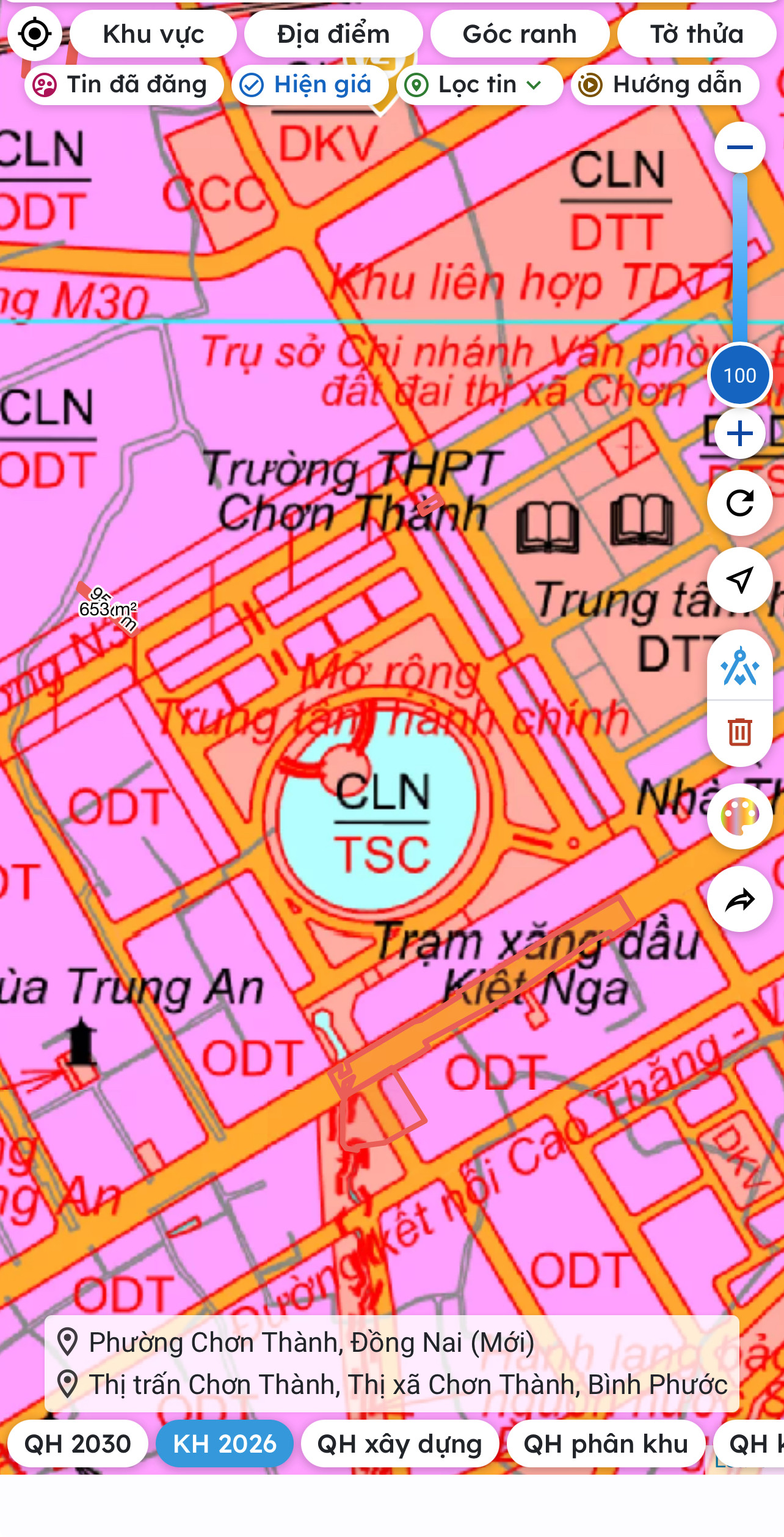 Bán đất 650m² có sẵn 100m² thổ cư ngang 7m giá 1.1 tỷ TTHC Phường Chơn Thành Mở rộng qh 2 mặt tiền siêu thơm