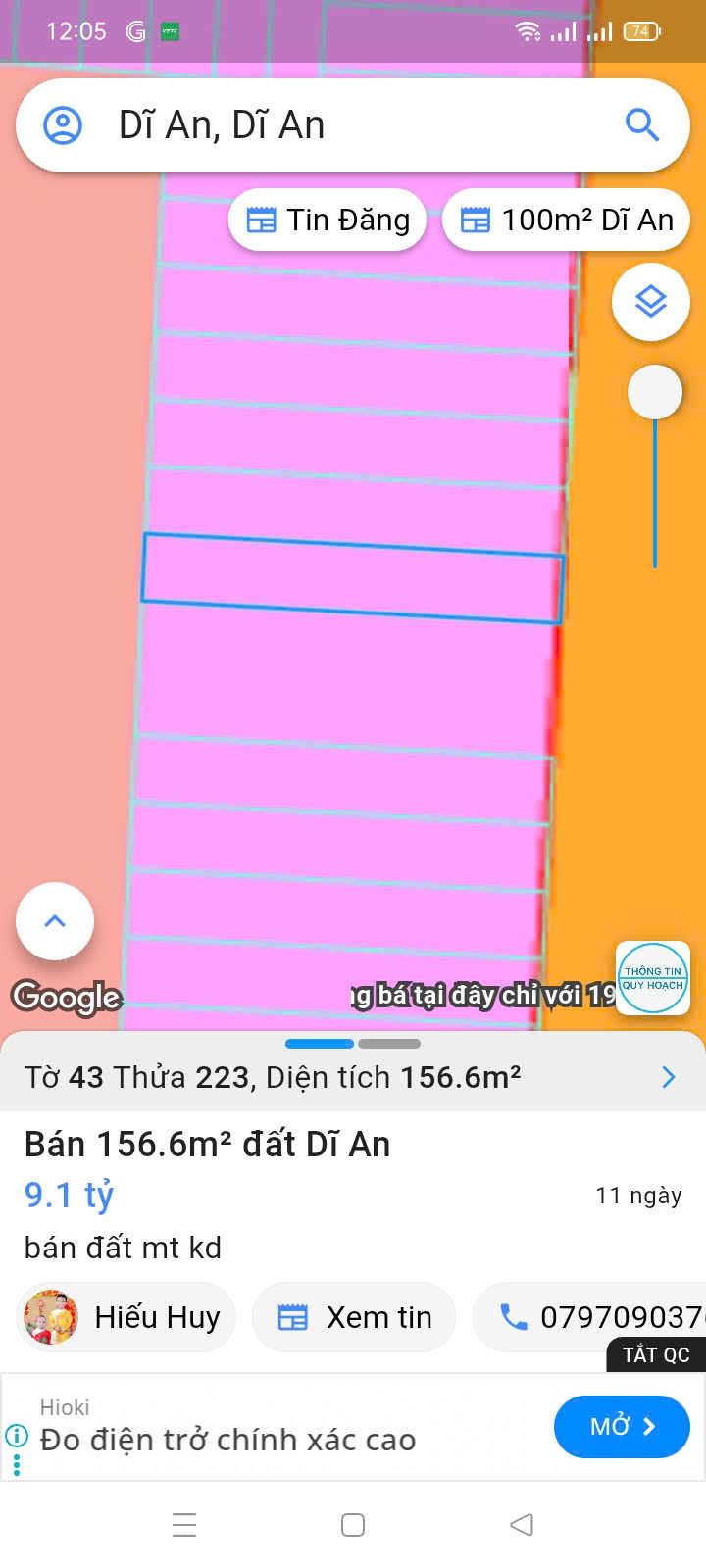 Bán đất 156.6m² giá 9.1 tỷ Phường Dĩ An