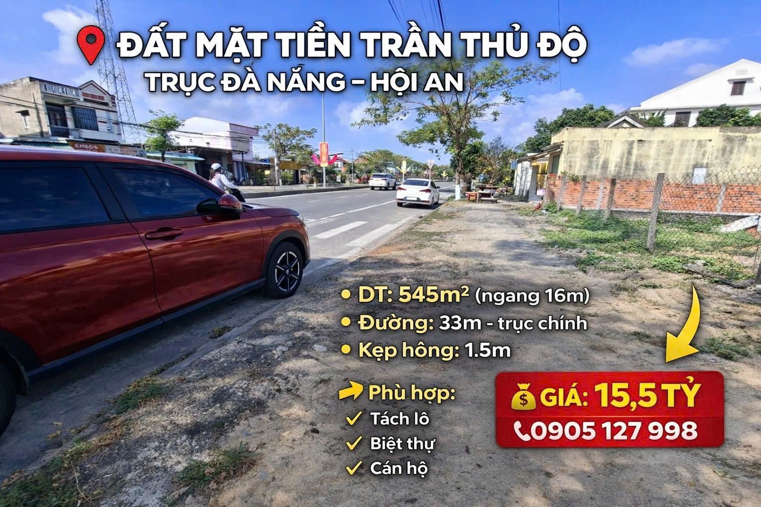 Bán Đất 545m² thổ cư 545m² giá 15 tỷ tại Phường Điện Bàn Đông Đà Nẵng