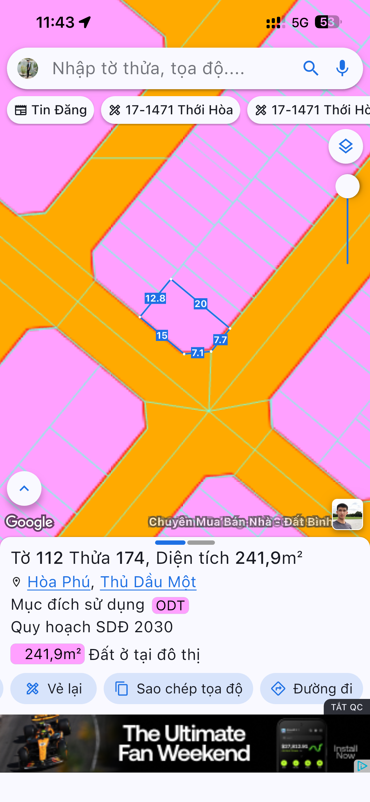 Bán đất Tái định cư Định Hoà Thủ Dầu Một Bình Dương. DT 12,8x20m thổ cư 242m2