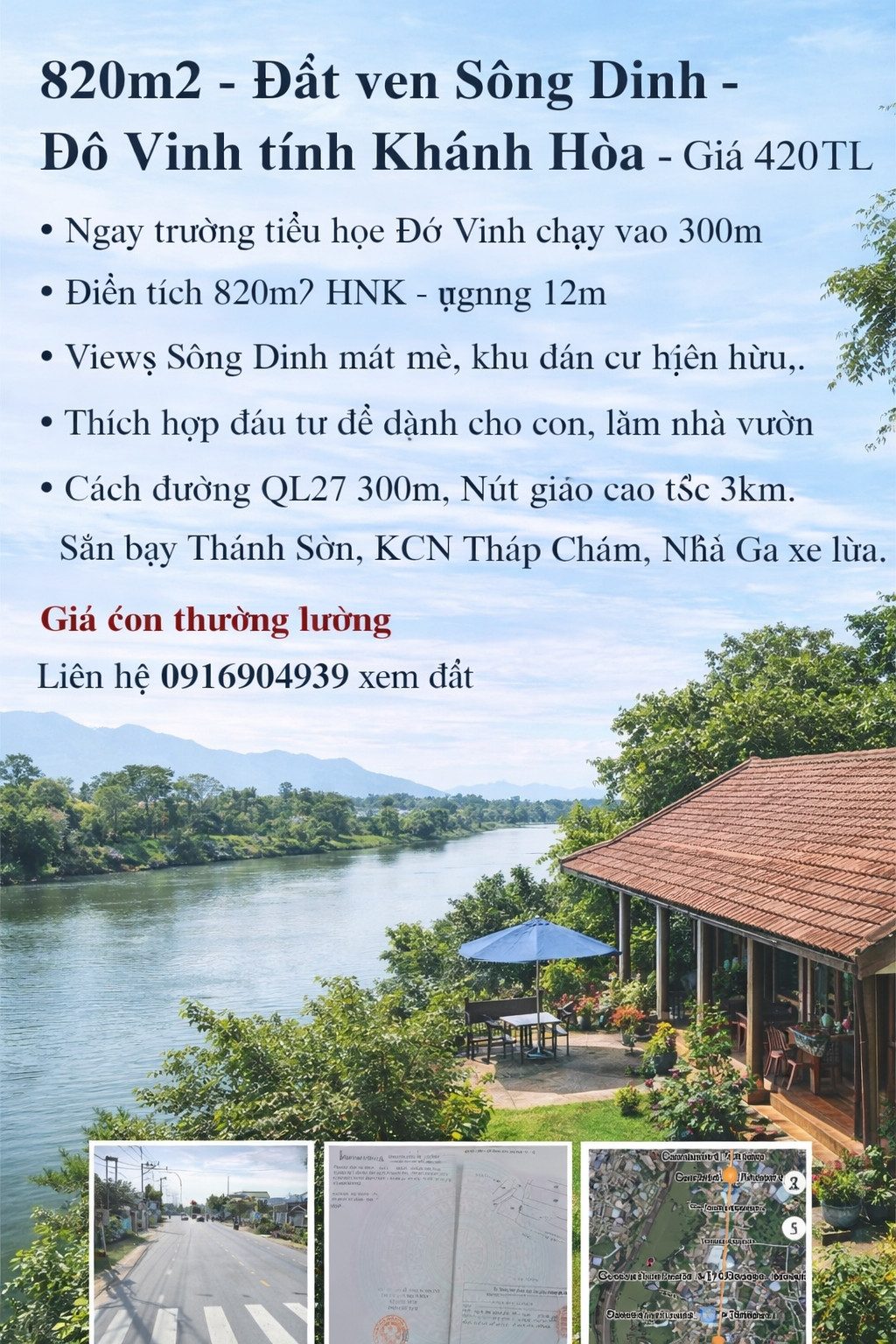 🌀820m2 -  Đất ven Sông Dinh - Đô Vinh tỉnh Khánh Hòa - Giá 420TL