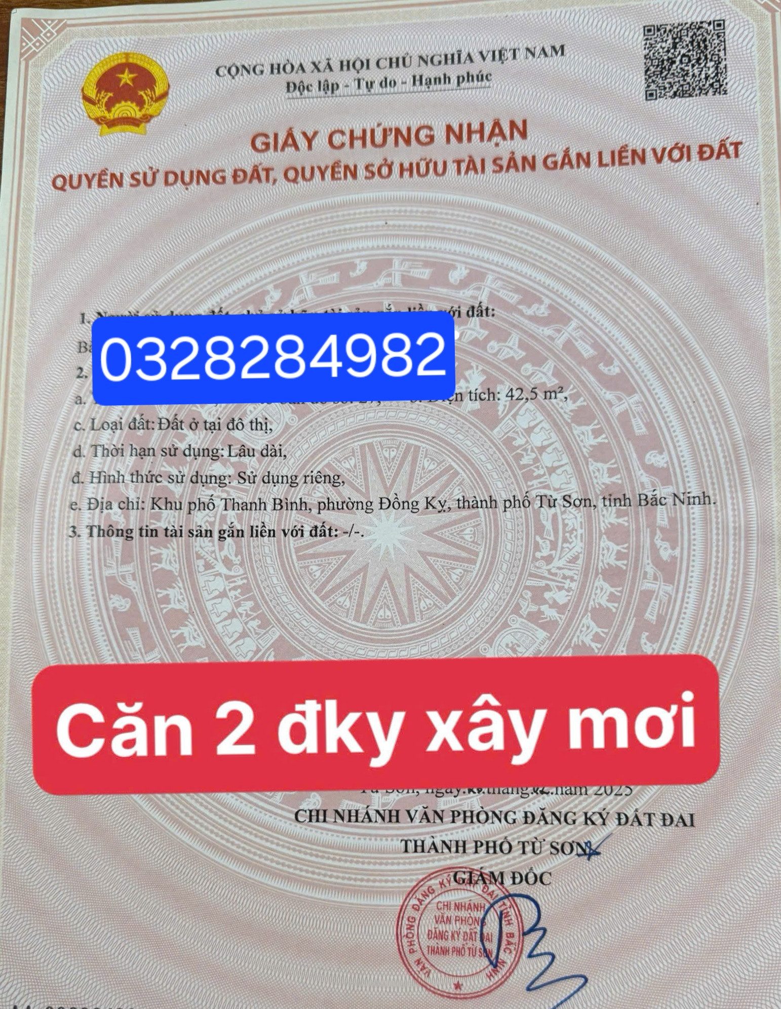 Bán đất 42.5m² full thổ cư ngang 3.96m giá 2.4 tỷ tại Phường Đồng Nguyên