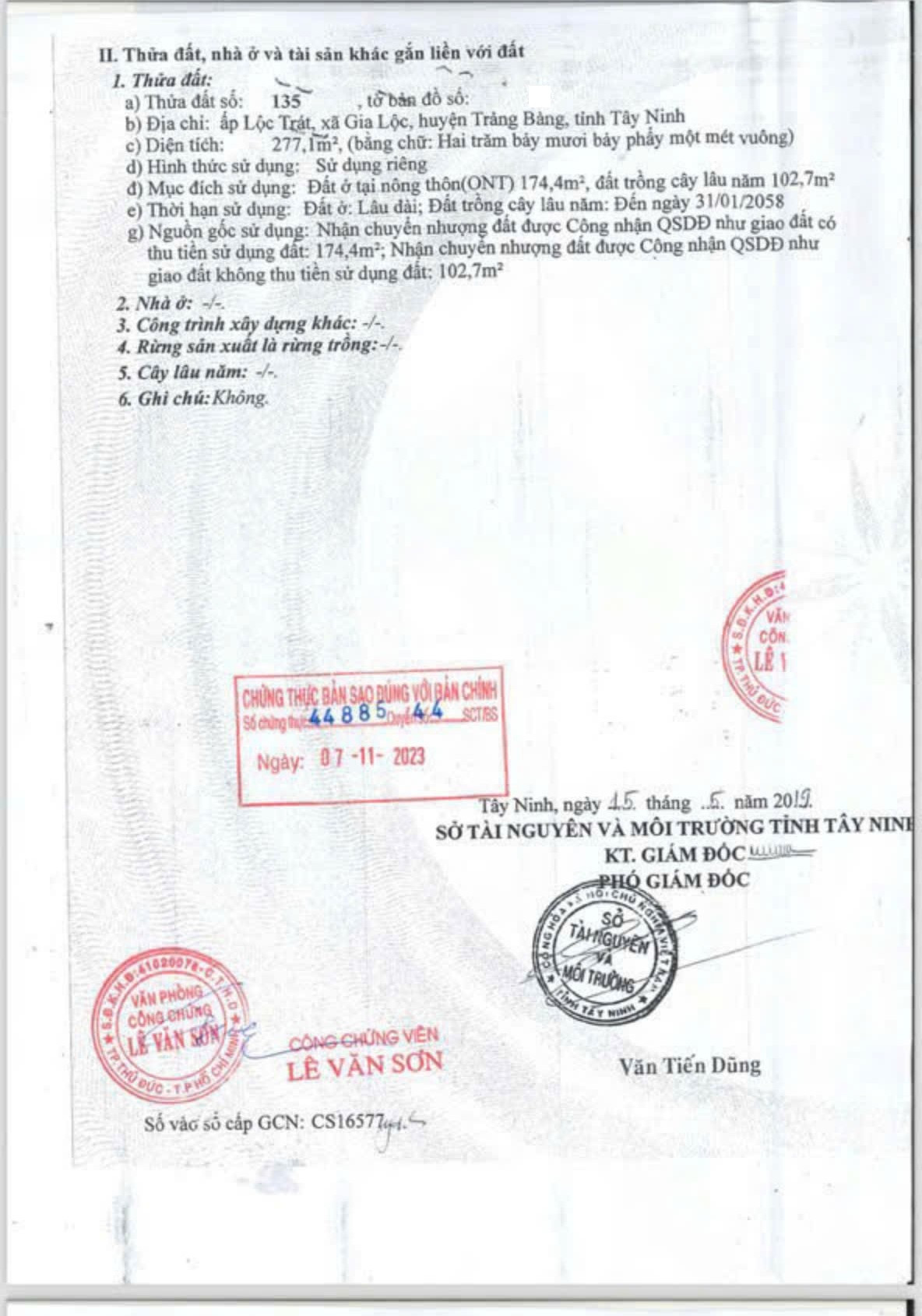 Đất thổ cư MT đường nhựa, ngang 7m, Ngay trung tâm Trảng Bàng, Giá 850tr.