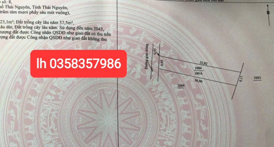 Bán đất 180.6m² ngang 4.45m giá 600 triệu Phường Gia Sàng
