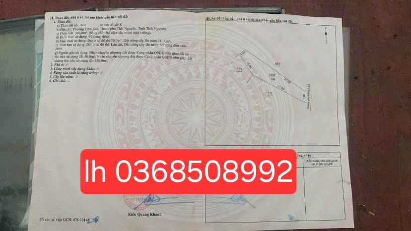 Bán đất 360m² ngang 7m giá 750 triệu Phường Gia Sàng