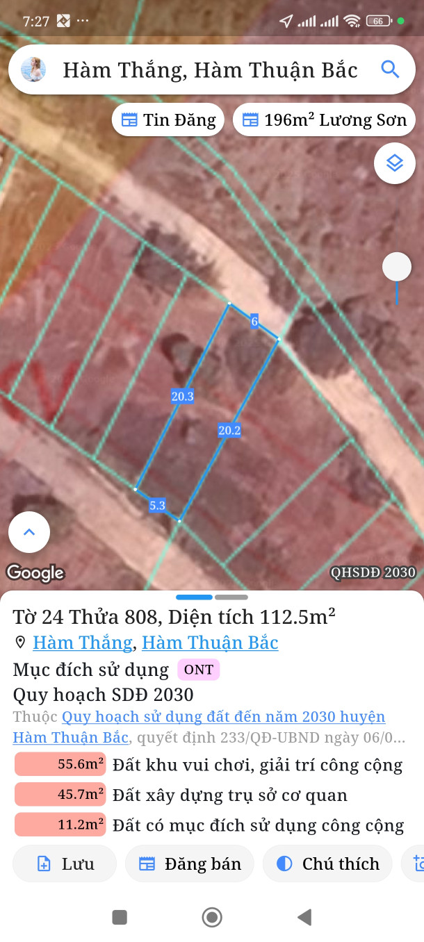 Bán đất 112,5m² ngang 5,3m giá 750 triệu Phường Hàm Thắng