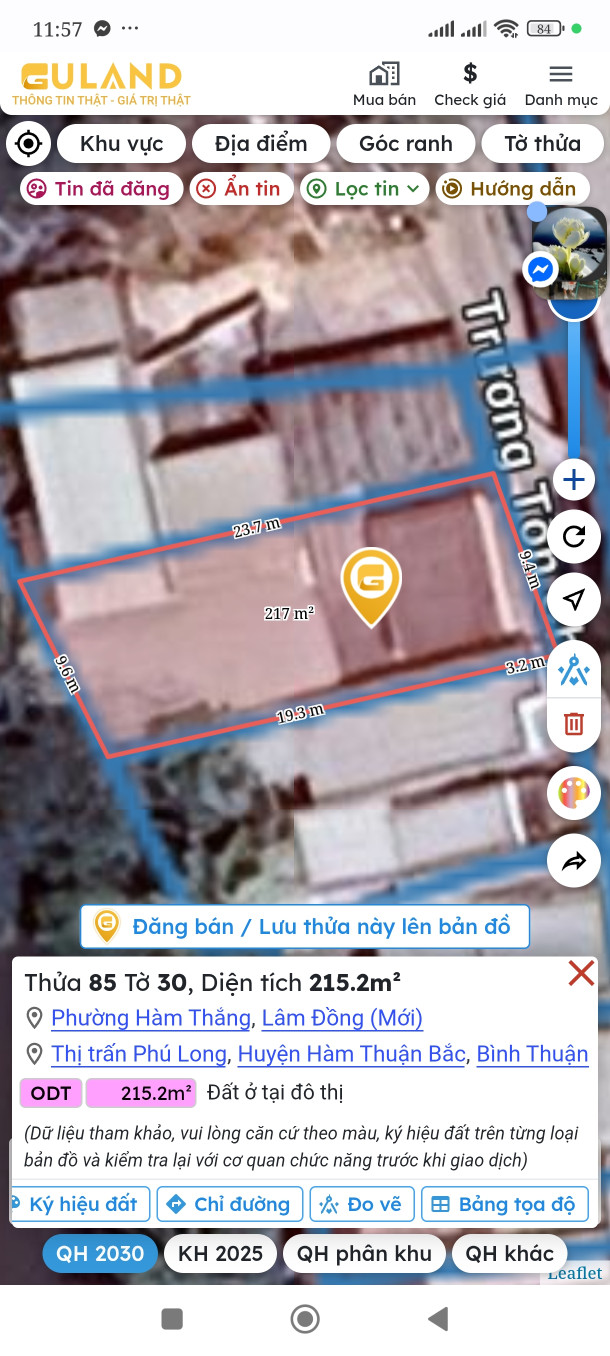 Bán đất 215m² có sẵn 200m² thổ cư ngang 9m giá 2.3 tỷ tại Phường Hàm Thắng