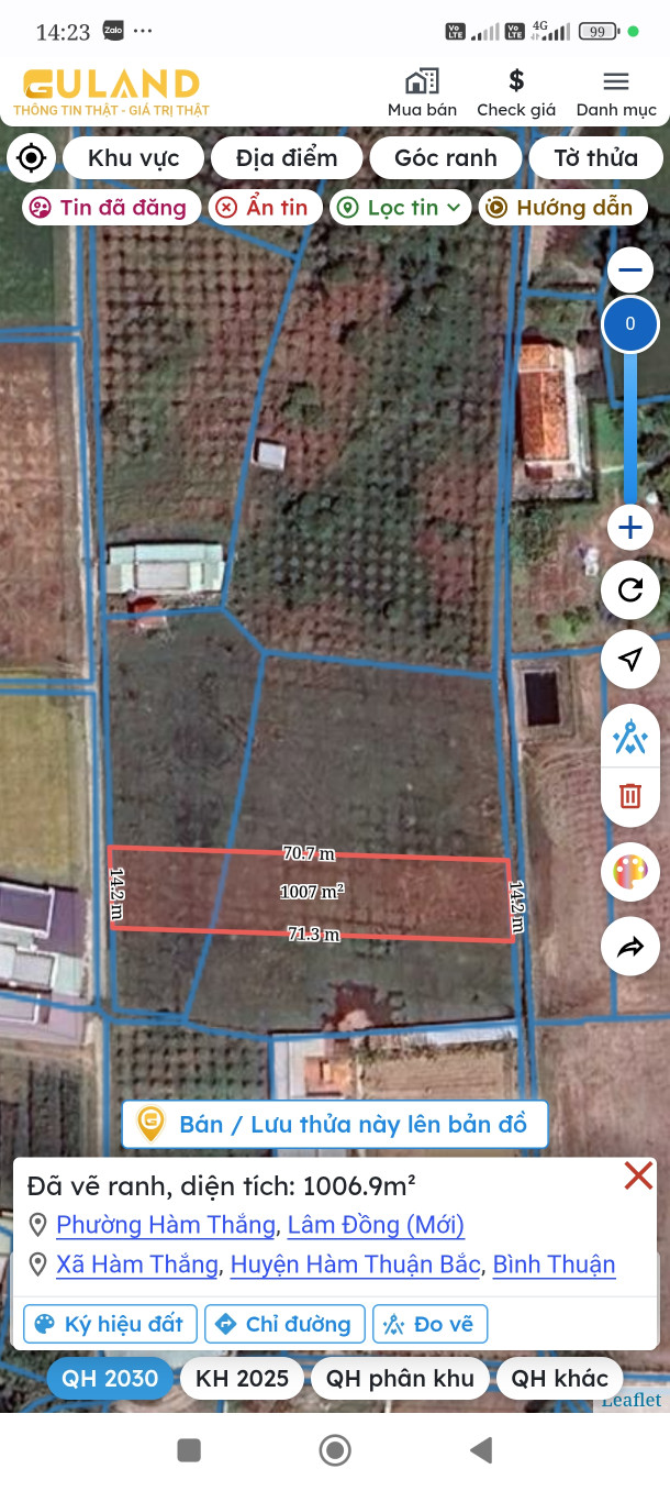 Bán đất 1000m² ngang 14m giá 1 tỷ tại Phường Hàm Thắng