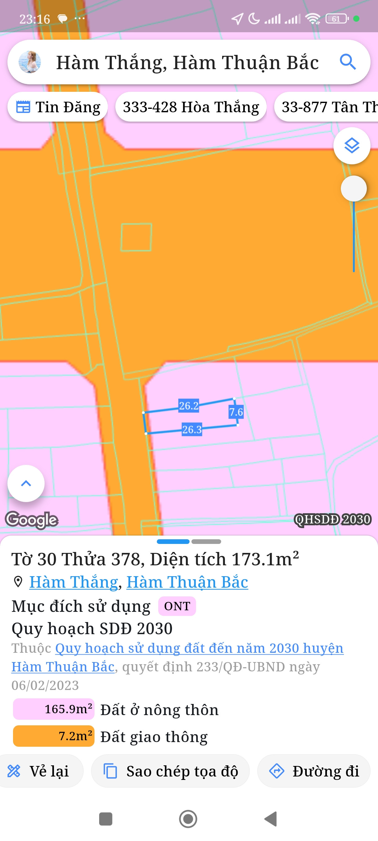 Bán đất 173m² ngang 6m giá 3.2 tỷ tại Phường Hàm Thắng
