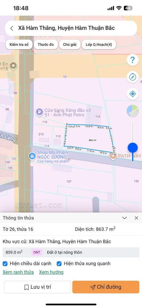 Bán đất 858.2m² ngang 44m giá 1.95 tỷ tại Phường Hàm Thắng