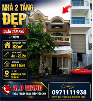 Bán nhà 2 tầng đẹp Quận Tân Phú, TP.HCM – 82m² – ngang 4m