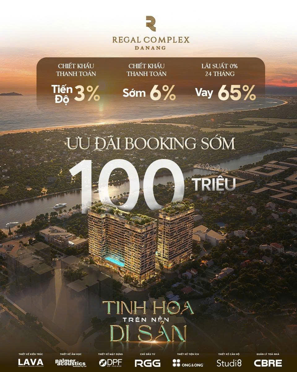 Chiết khấu 20%. Tặng 100tr. Khi sở hữu căn hộ Regal Complex view trực diện sông Cổ Cò, sát biển ĐN