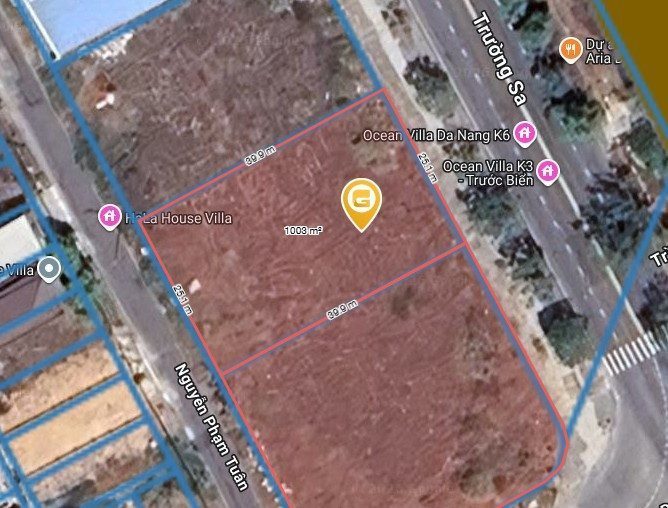 GẤP !! Bán đất 997m2, 2 Mặt tiền đường Trường Sa và đường Nguyễn Phạm Tuân, View Biển