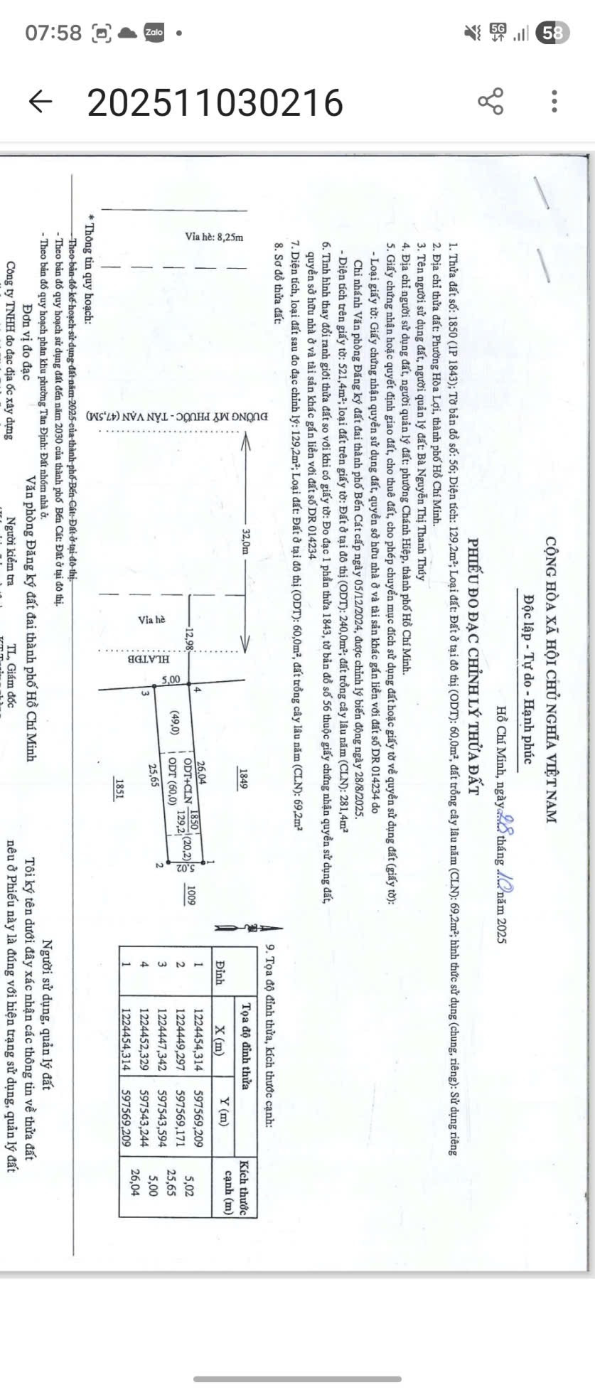 Bán đất 129m² có sẵn 60m² thổ cư ngang 5m giá 2.68 tỷ tại Phường Hòa Lợi